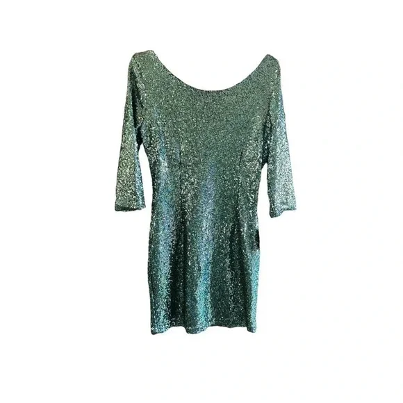 Lulus Women Delightful Ways‎ 3/4 Sleeve Scoop Neck Sequin Dress Size L